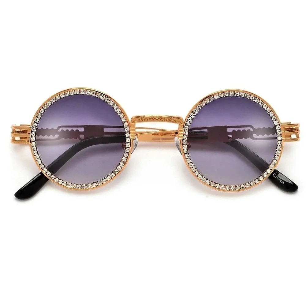 Rhinestone Sunglasses Round‎ Steampunk Style Gold Frame Men's Fashion Shades New
